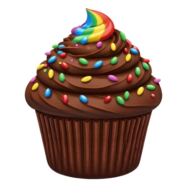 chocolate cupcake with chocolate frosting and rainbow sprinkles sticker