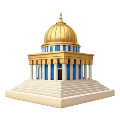 epstein island cubic temple with blue horizontal stipes on the side and a goldon dome on top sticker