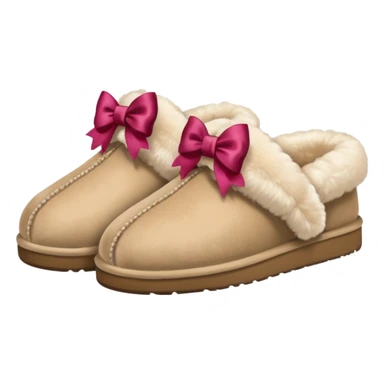Beige fluffy ugg slippers with a bow sticker