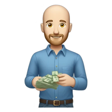white male with small beard and almost bald  smart casual blue shirt holding money full profile sticker