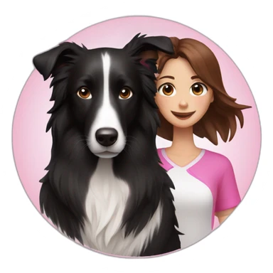 black border collie and woman with long brown hair with pink ends sticker