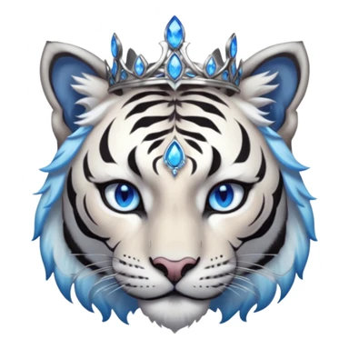 ESO Female white/black tiger khajiit leader of the umbral rose, glowing blue eyes, glowing blue 'third eye' gem; shadow umbral gem silver tiara sticker