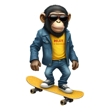 chimp on skateboard with sunglasses on sticker