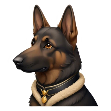 Cinematic Noble Tan/Black German Shepherd Portrait Emoji, Poised and regal, with a strong, athletic build and a dense, well-groomed coat in rich tan accented by a classic black saddle, deep-set soulful brown eyes, Simplified yet sharp and sophisticated features, highly detailed, glowing with a soft, dignified glow, high shine, intelligent and loyal, stylized with an air of authority, focused and attentive, soft glowing outline, capturing the essence of a watchful and commanding guardian, so majestic it feels as though it could stride out of the screen with effortless authority! sticker