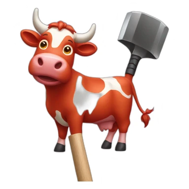 red cow waving both pan and inflatable hammer sticker