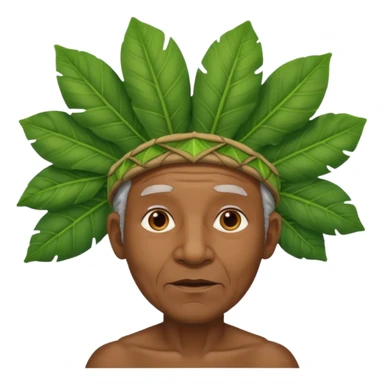 a old black man with jungle wearing a large leaf headgear bye  sticker