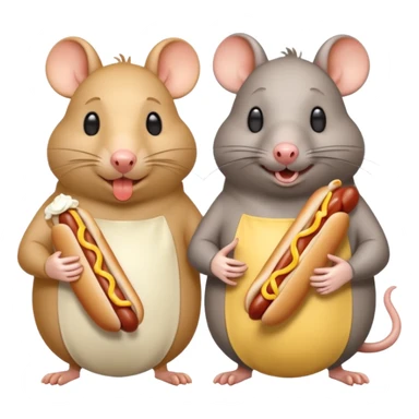 two fat gay anthropomorphic rats, both eating the same mayo-covered hot dog sticker