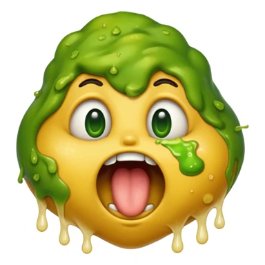 classic yellow puking face emoji, eyes squinting, mouth wide open, lots of green vomit, very expressive, closely matching the reference image sticker