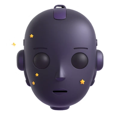 minimalist 3D cartoon-style icon of a dreaming robot head with eyes closed, soft features, small stars floating around, simple clean lines sticker