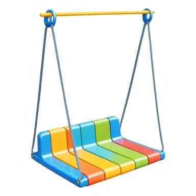 a colorful plastic swing with a safety bar in front, hanging from two ropes, glossy surface and soft shadows sticker