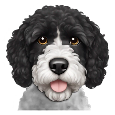 black body Portuguese water dog with white chin and chest sticker
