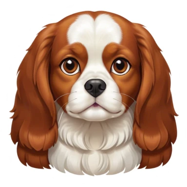 Cinematic Noble Blenheim Cavalier King Charles Spaniel Portrait Emoji, Poised and regal, with a graceful, medium build and a well-groomed Blenheim coat featuring rich chestnut and white markings, soulful brown eyes, Simplified yet sharp and sophisticated features, highly detailed, glowing with a soft, dignified glow, high shine, intelligent and affectionate, stylized with an air of elegance, focused and attentive, soft glowing outline, capturing the essence of a watchful and refined companion, so majestic it feels as though it could step out of the screen with effortless authority! sticker