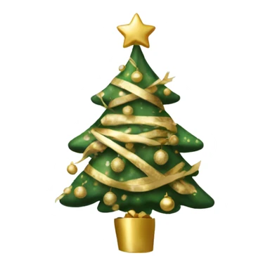 a christmas tree with white and gold ornaments and a gold wrapper sticker