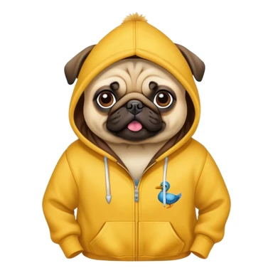 Pug wearing a duck-themed hoodie sticker