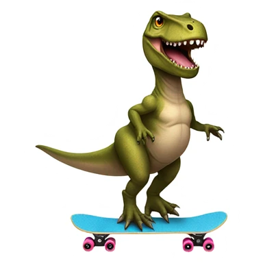 Trex riding a skateboard wearing a tutu sticker