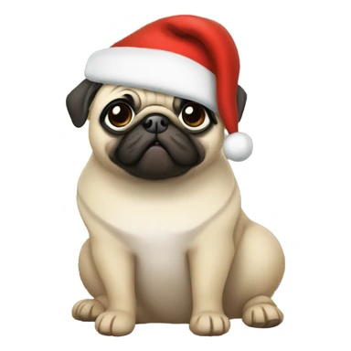 pug wearing a santa hat sticker
