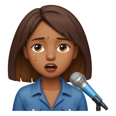 Brown skin girl singing into a microphone looking sad  sticker