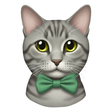 Aesthetic fat grey tabby British short hair full body cat with sage green bow tie sticker