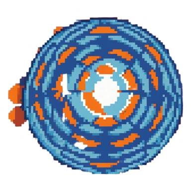 blue orb with expanding circles, 32x32 pixel art game range power-up sticker