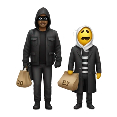 a person with robber costume, bag of money in back sticker