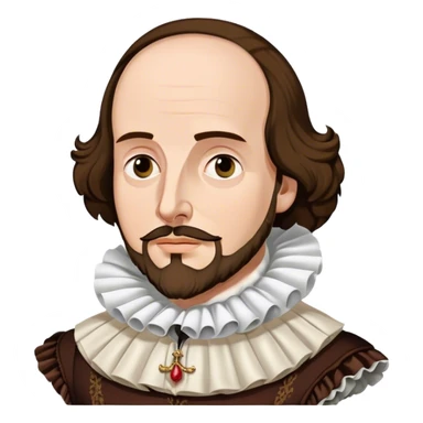 Cinematic Realistic portrait of William Shakespeare, depicted as an iconic playwright in richly detailed Elizabethan attire with a ruffled collar, expressive eyes, and a thoughtful gaze, bathed in dramatic historical lighting that evokes the Bard’s timeless legacy sticker