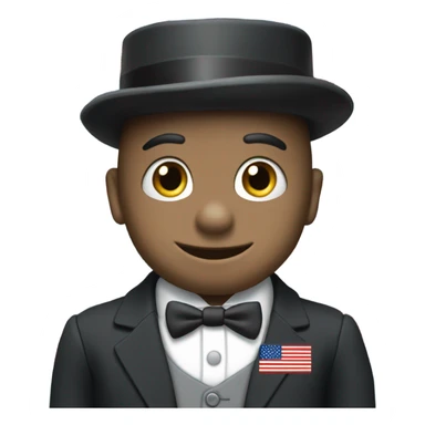 thomas the tank engine wearing a suit with an American flag sticker