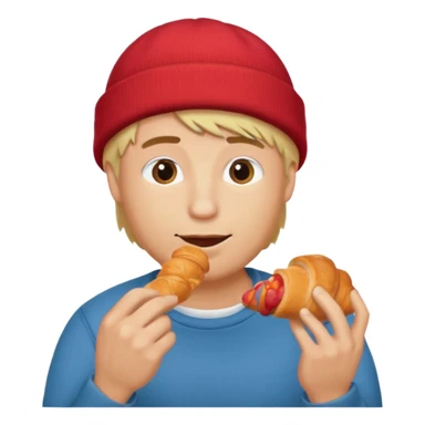 blonde man with beanie eating croissant sticker