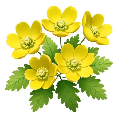 Yellow woodland anemone flowers with leafs sticker