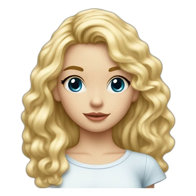 Fille blonde ,cheveux bouclé détaché long jusque au millieu du dos etvolumineux,teint blanc , yeux bleu sticker
