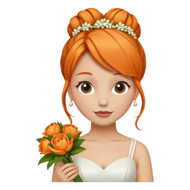 orange haired with bun bride with bouqet sticker