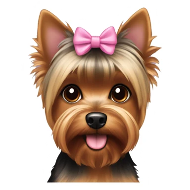 Yorkie Dog with Brown and black fur and brown eyes with short hair and a pink bow in her hair sticker