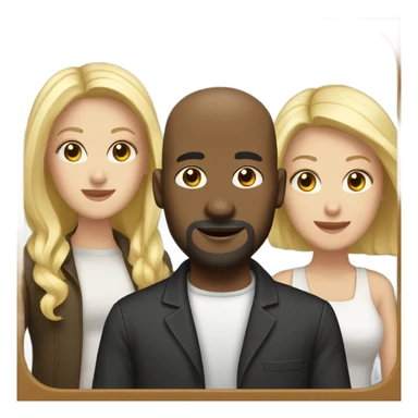 group of people including one bald black man, one bald white man with a beard, three women with dark hair, and one women with blonde hair sticker