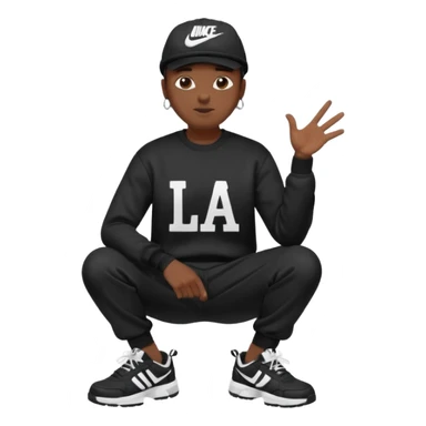 Crea Un Emoji De Cuerpo Completo Que Sea Hombre Con Corte Alucin Que Tenga Gorra Nike, Suéter Negro Que Tenga La Letras LA El La Parte Del Corazón, Zapatos Adidas Con Una Palomita✅, Pantalón Ancho O Bellaco Con Unos Diseños De Palomas Blancas Y Asiendo Una Pose Con Su Mano Que Sea Está 🤙🏽. sticker