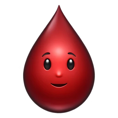 single blood drop emoji sculpted from dark liquid metal, glossy surface, dramatic reflections, futuristic minimal 3D style, isolated on white sticker