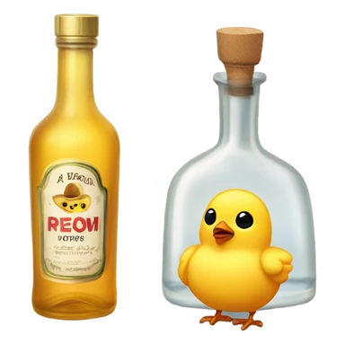 a little chick with a bottle of tequila sticker