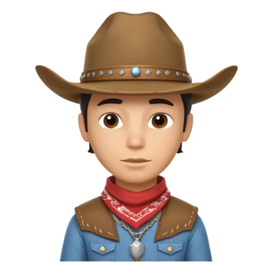 cute cowboy portrait, head and shoulders only, diverse skin tone, cowboy hat, bandana, western outfit collar, confident expression, 3D cartoon, mobile game icon style, clean background, no text, no watermark
 sticker