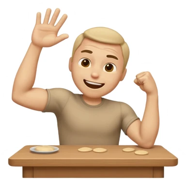 create a old style animated emoji with man leaning with forhead on left arm while hitting table repeatedly with right hand fist while laughing really hard so body shaking sticker