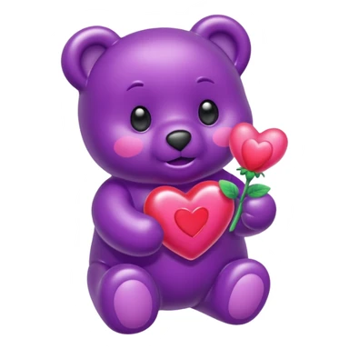 Gummy beart morado agarrando un corazón rosa cute sticker