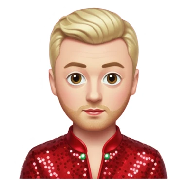 Sam Smith with blonde hair and short beard, red sequin outfit sticker