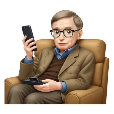 Stephen Hawking with glasses sitting on a couch playing a mobile phone game sticker