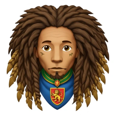 melancholic  Bob Marley with gigantic dread locks in form heraldic crest with ethiopian lion sticker