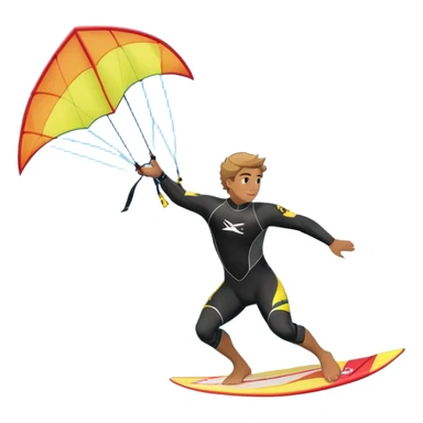 A kite surfer soaring above the waves, holding onto a kite with the wind in full force. The background showcases the ocean and sky, emphasizing the freedom, thrill, and energy of the sport. The motion of the kite and board is dynamic, capturing the excitement of kiting. sticker