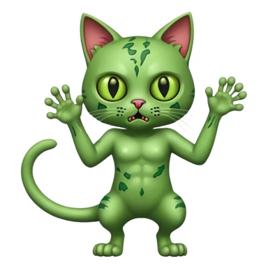 green zombie cat full body with action pose sticker