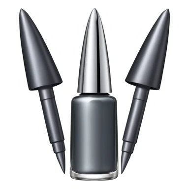 Dark grey metallic   nail polish bottle with a tall pointy cap sticker