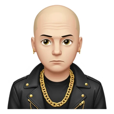 Bald Russian 1990s gangster emoji, leather jacket, , serious face sticker