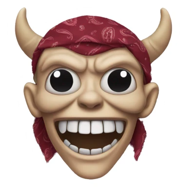 Evil Demon face with a Burgundy paisley Bandana sticker