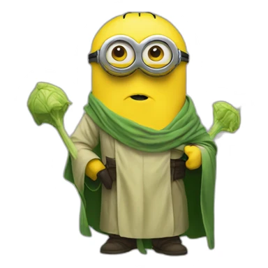 yellow minion with green yoda sticker