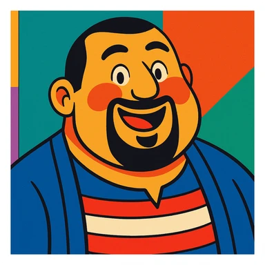 chubby Lebanese man with a goatee and short hair, smiling, vibrant toon style sticker