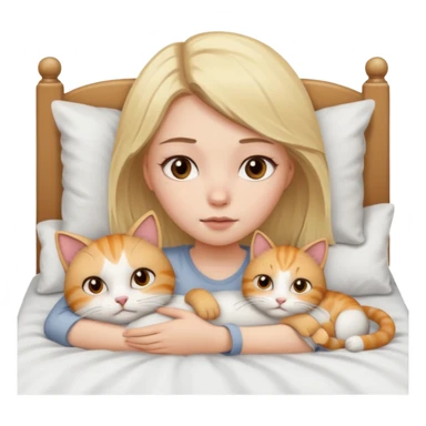 They recreate a photo of a blonde girl with light brown eyes, lying in bed sick with the flu, with her cat nearby. sticker
