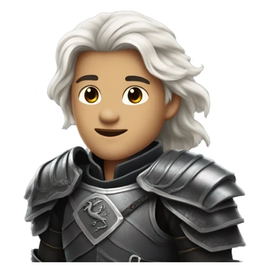 A young prince from house Targaryen with long silver hair with black armor evocative of a dragon sticker